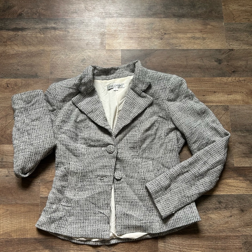Kay Unger Black and White Tweed Blazer